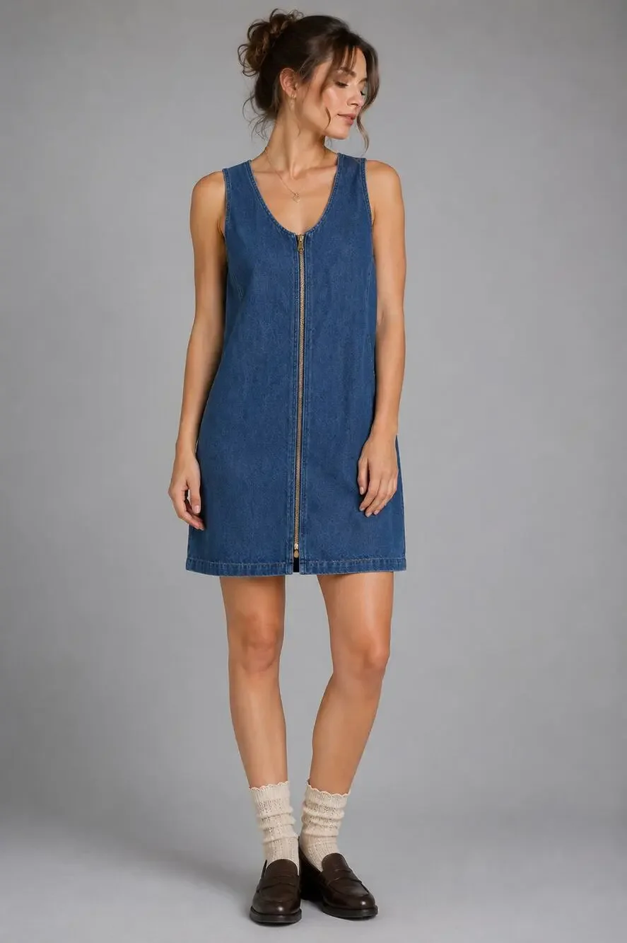 Ransom Vintage Denim Zip Front Shift Dress Women’s Size L